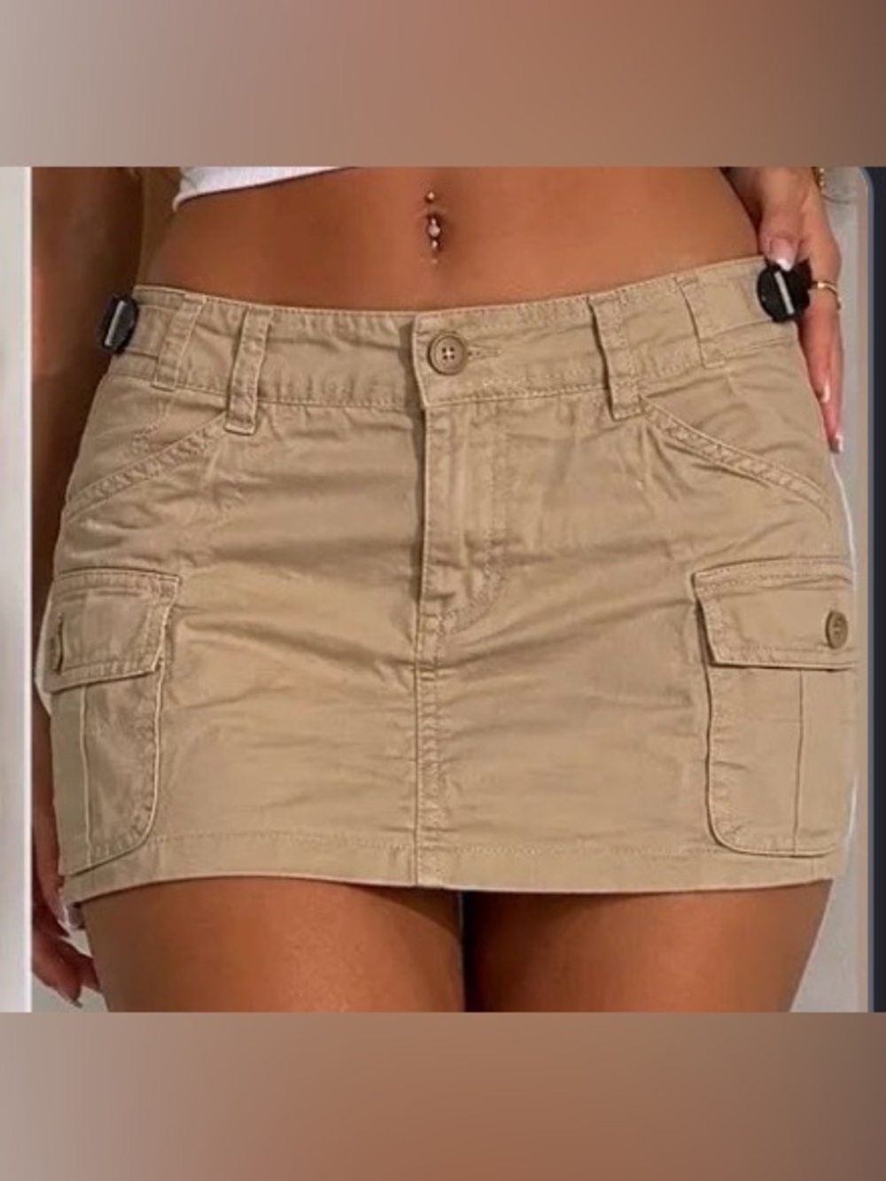 Womens Khaki Cargo Mini Skirt Shorts - Classic Beige size small